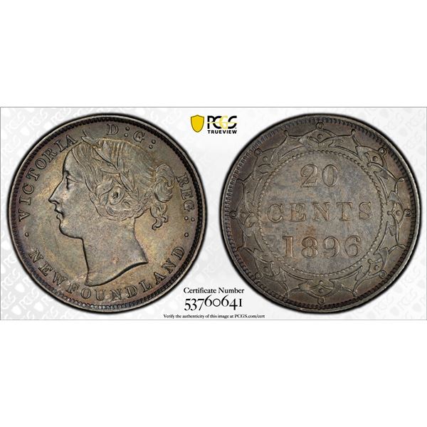 CANADA: NEWFOUNDLAND: Victoria, 1837-1901, AR 20 cents, 1896, PCGS AU details