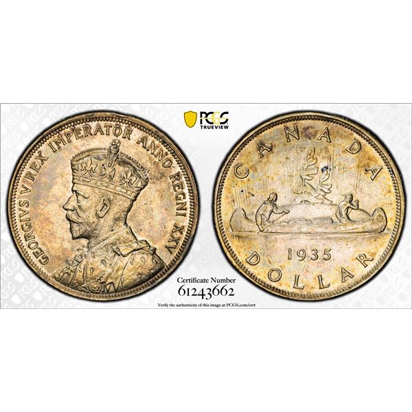 CANADA: George V, 1910-1936, AR dollar, 1935, PCGS AU58