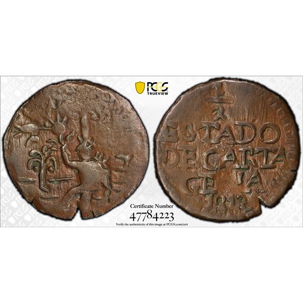 COLOMBIA: Cartagena, AE 1/2 real, 1812, PCGS XF45