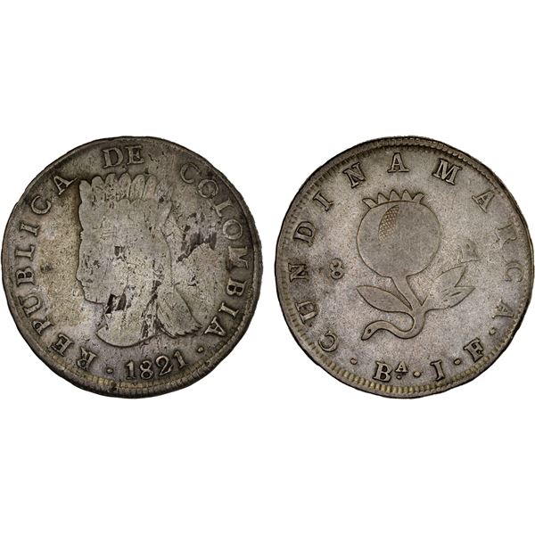 COLOMBIA: Cundinamarca: Republic, AR 8 reales, 1821-Ba, VF
