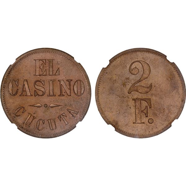 COLOMBIA: Republic, AE 2 fuertes (2 silver pesos), ND (ca. 1920?), NGC MS63 RB