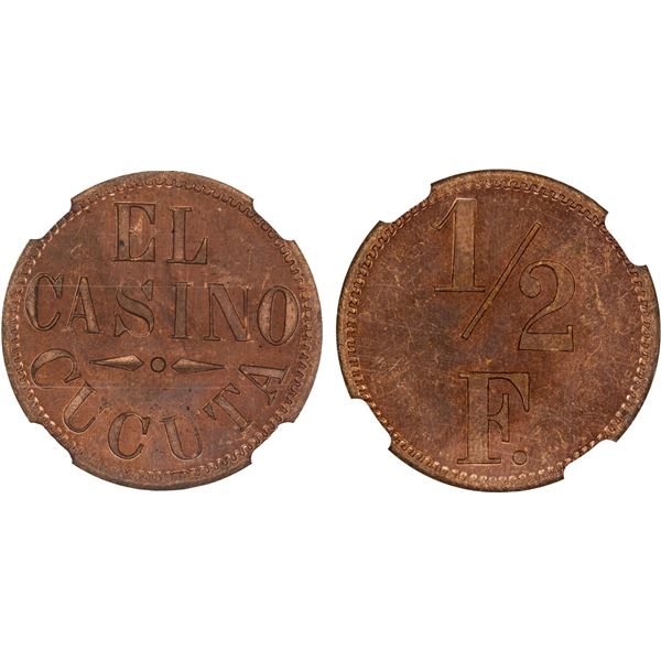 COLOMBIA: Republic, AE 1/2 fuerte (1/2 silver peso), ND (ca. 1920?), NGC MS63 RB