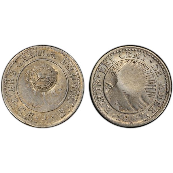 COSTA RICA: Republic, AR 1/2 real, ND (1849-57), PCGS XF45 countermark AU details