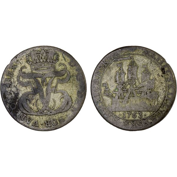 DANISH WEST INDIES: Frederik V, 1746-1766, AR 24 skilling (6.56g), 1763, F-VF