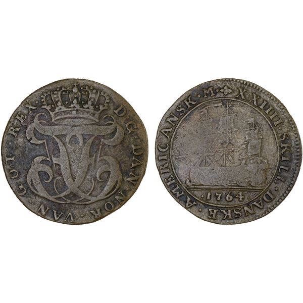 DANISH WEST INDIES: Frederik V, 1746-1766, AR 24 skilling (5.53g), 1764, VF