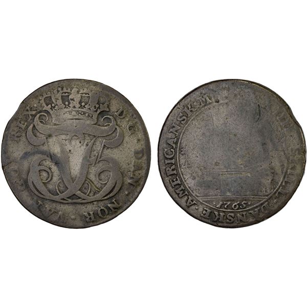DANISH WEST INDIES: Frederik V, 1746-1766, AR 24 skilling (6.44g), 1765, VF