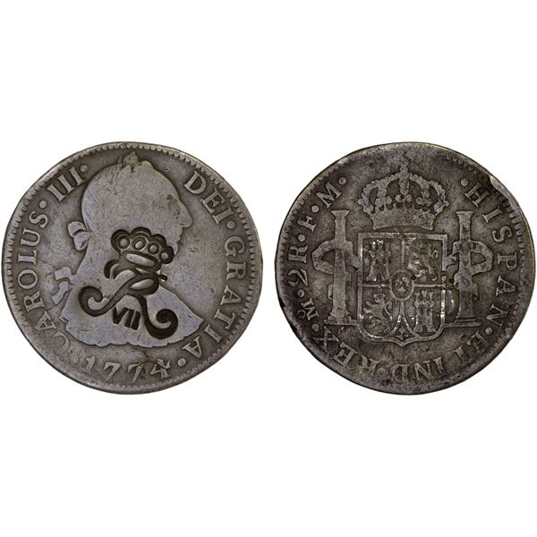 DANISH WEST INDIES: Fantasy Countermarks, AR 2 reales, ND, VF