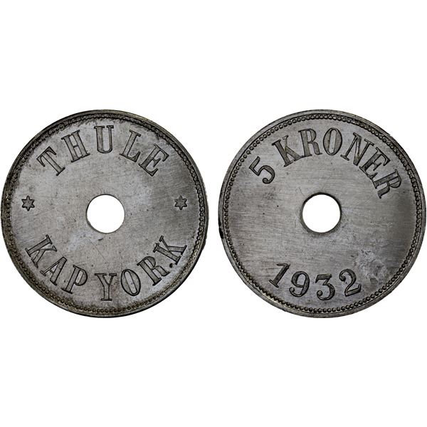 GREENLAND: Thule: Kap York, 5 kroner token, 1932, Unc