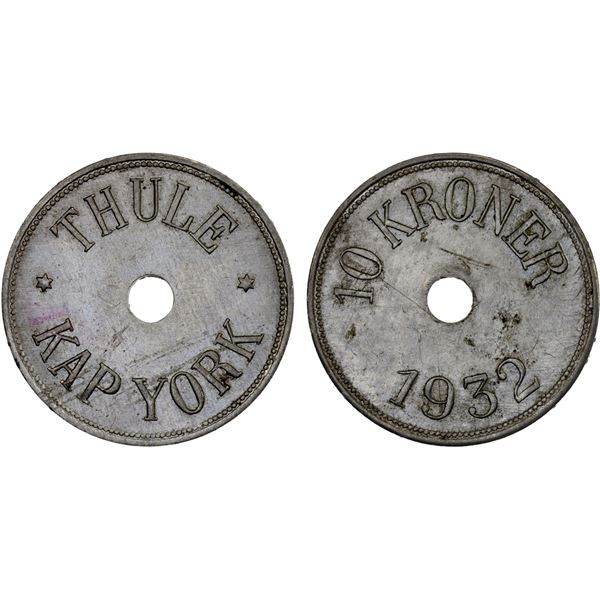 GREENLAND: Thule: Kap York, 10 kroner token, 1932, XF