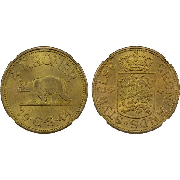 GREENLAND: Danish Colony, 5 kroner, 1944, NGC MS65