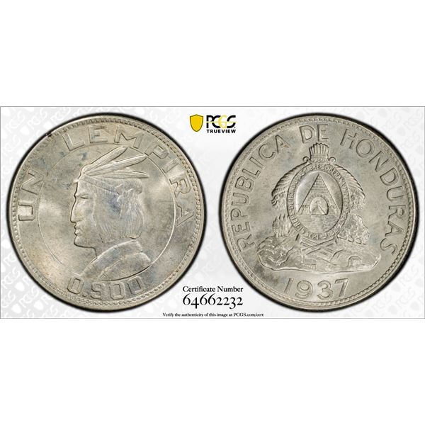 HONDURAS: Republic, AR lempira, 1937, PCGS MS65