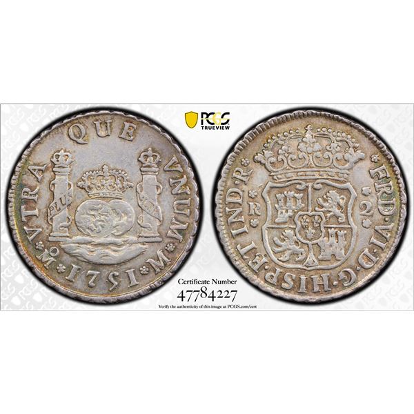 MEXICO: Fernando VI, 1746-1759, AR 2 reales, 1751-Mo, PCGS AU53