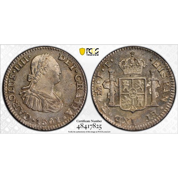 MEXICO: Carlos IV, 1788-1808, AR 1/2 real, 1801-Mo, PCGS MS63