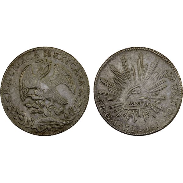 MEXICO: Republic, AR 8 reales (27.35g), 1834-Go, XF