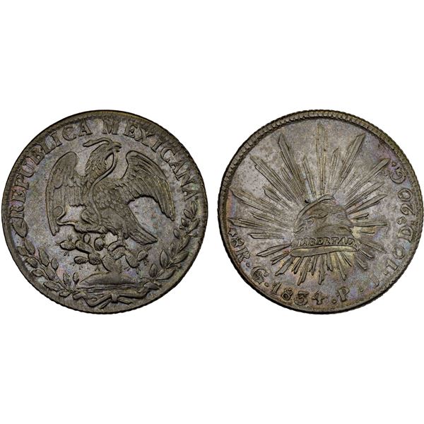 MEXICO: Republic, AR 8 reales (26.72g), 1834-Go, XF
