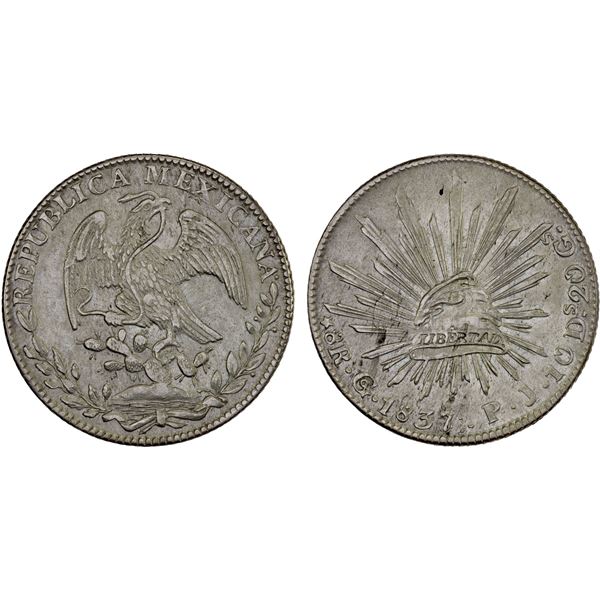 MEXICO: Republic, AR 8 reales (26.95g), 1837-Go, XF