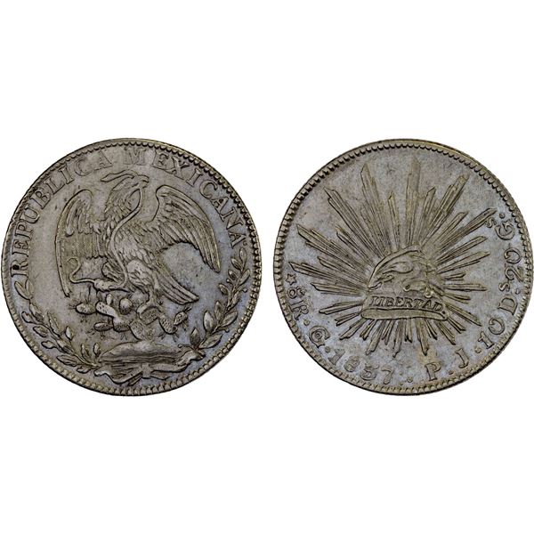 MEXICO: Republic, AR 8 reales (26.71g), 1837-Go, XF-AU