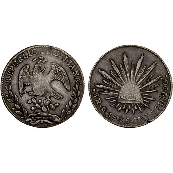 MEXICO: Republic, AR 8 reales (26.87g), 1838-Mo, VF