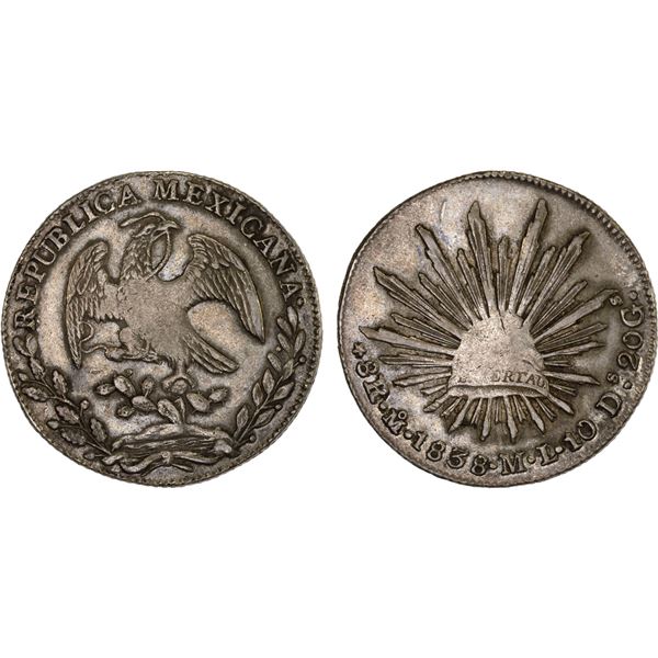 MEXICO: Republic, AR 8 reales (26.99g), 1838-Mo, XF