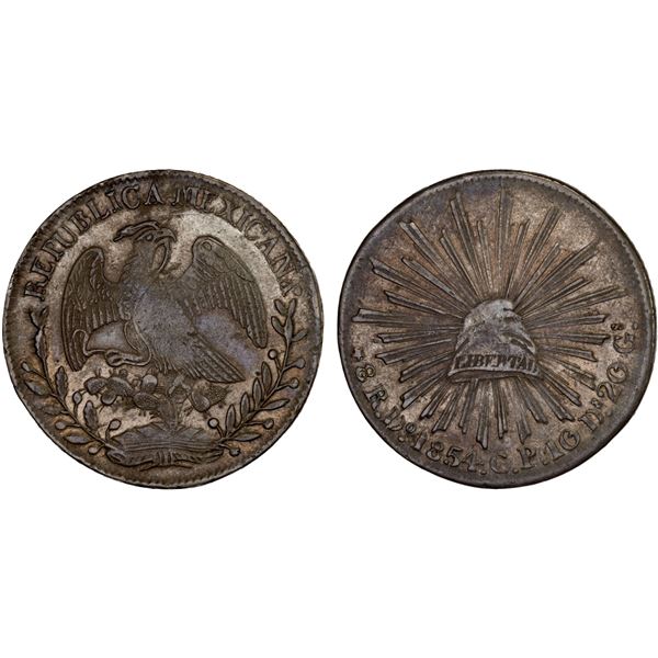 MEXICO: Republic, AR 8 reales (26.94g), 1854-Do, VF-XF