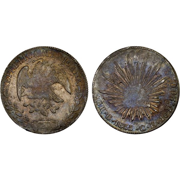 MEXICO: Republic, AR 8 reales (26.99g), 1855-C, XF