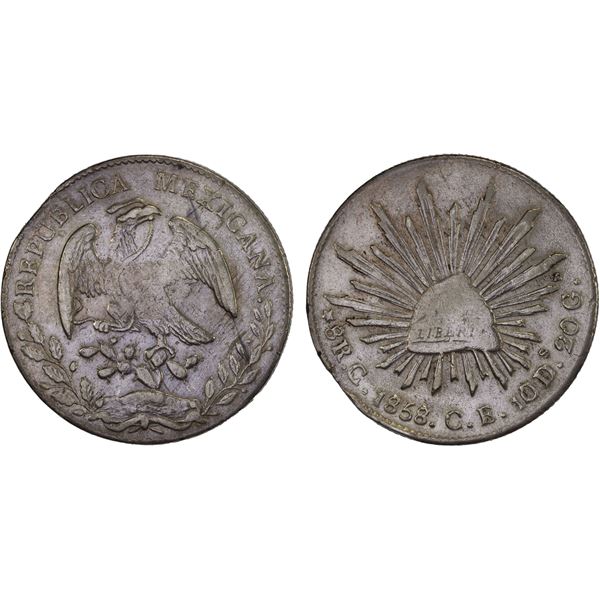 MEXICO: Republic, AR 8 reales (26.85g), 1858-C, VF