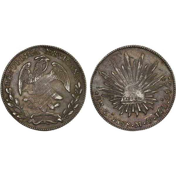 MEXICO: Republic, AR 8 reales (26.70g), 1858/7-Zs, XF-AU