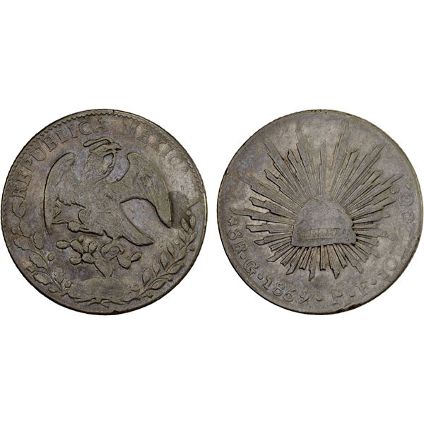 MEXICO: Republic, AR 8 reales (26.98g), 1859/8-Go, VF