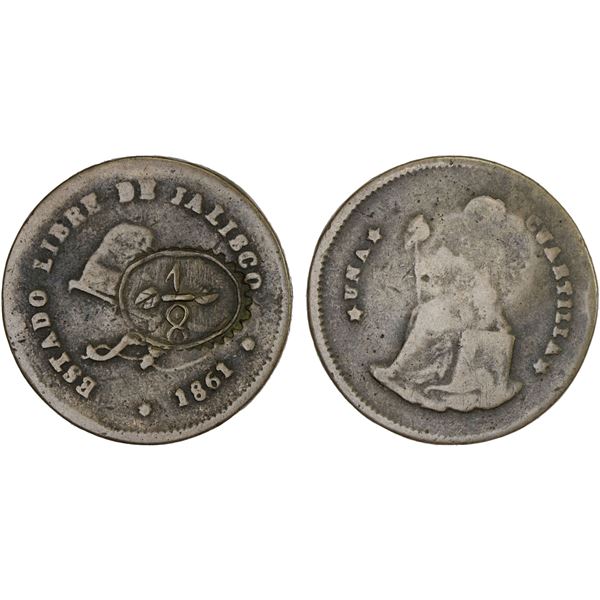 MEXICO: Republic, AE 1/8 real, Jalisco, 1861, Fine