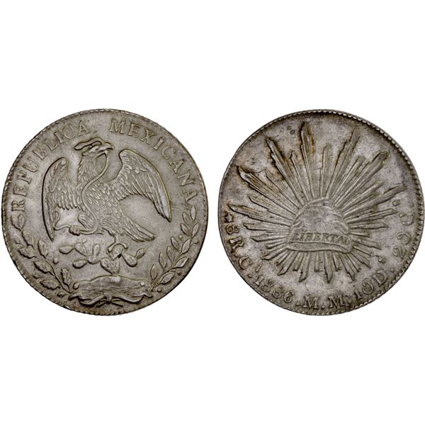 MEXICO: Republic, AR 8 reales (26.91g), 1886-Ca, Choice XF