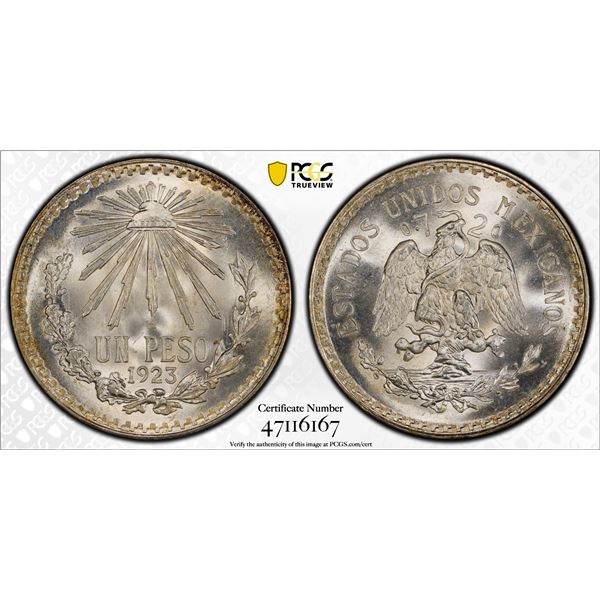 MEXICO: Estados Unidos, AR peso, 1923-M, PCGS MS66