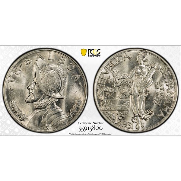 PANAMA: Republic, AR balboa, 1931, PCGS MS62