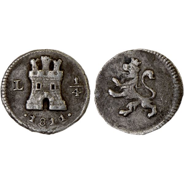 PERU: Fernando VII, 1808-1822, AR 1/4 real, 1811-L, VF