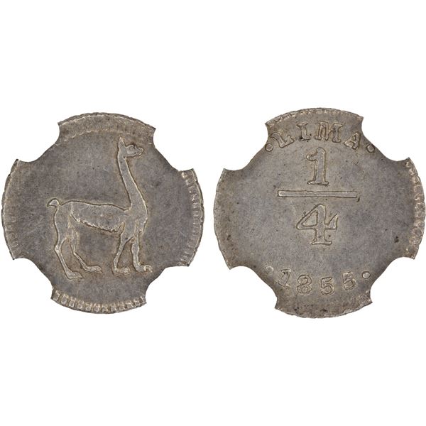 PERU: Republic, AR 1/4 real, 1855/35-LIMA, NGC MS63