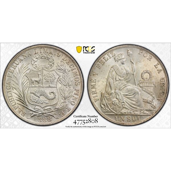 PERU: Republic, AR sol, 1888, PCGS MS63