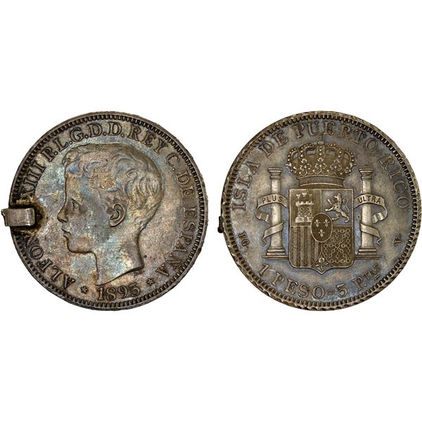 PUERTO RICO: Spanish Colony, AR peso, 1895, XF