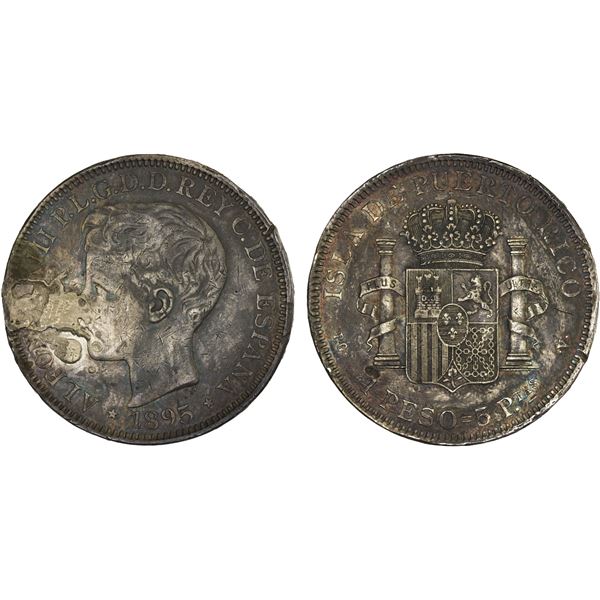 PUERTO RICO: Spanish Colony, AR peso, 1895, XF