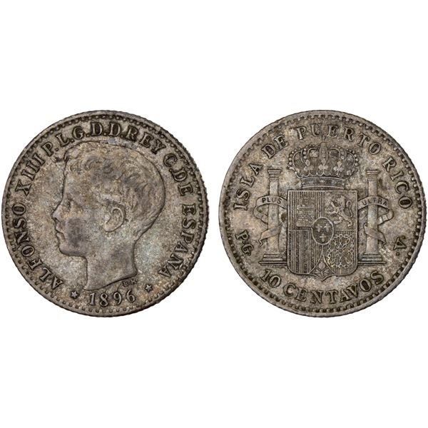 PUERTO RICO: Spanish Colony, AR 10 centavos, 1896, VF-XF