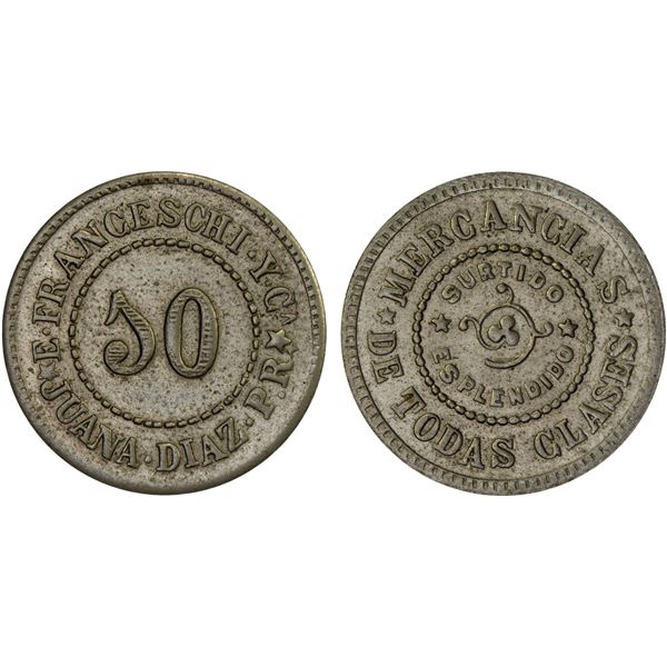PUERTO RICO: Spanish Colony, token (2.03g), ND (ca. 1897?), AU