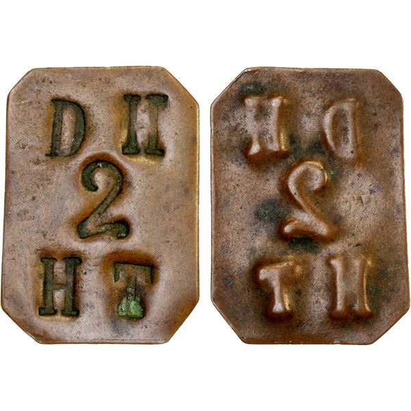 PUERTO RICO: AE 2 (almudes) token (3.39g), ND (ca. 1890's?), VF