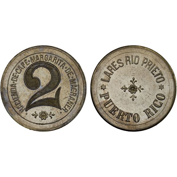 PUERTO RICO: 2 (almudes) token (13.64g), ND (ca. 1900?), Unc
