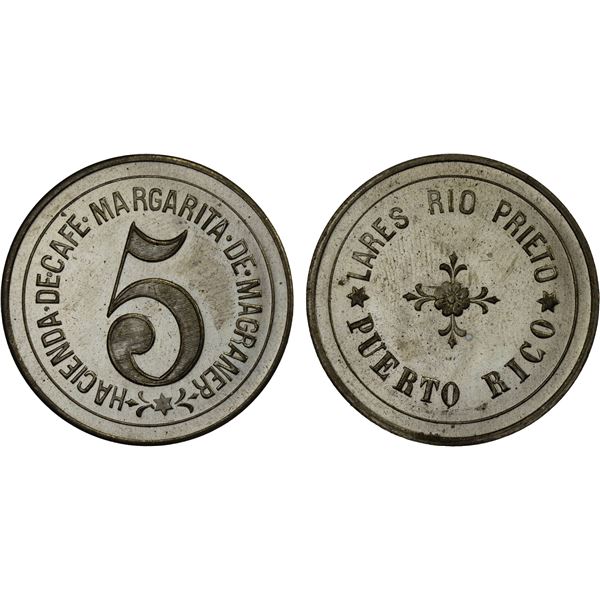 PUERTO RICO: 5 (almudes) token (4.91g), ND (ca. 1900?), Choice UNC