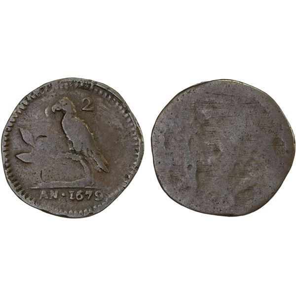 SURINAME: Dutch Colony, AE 2 duits (2.52g), 1679, F-VF