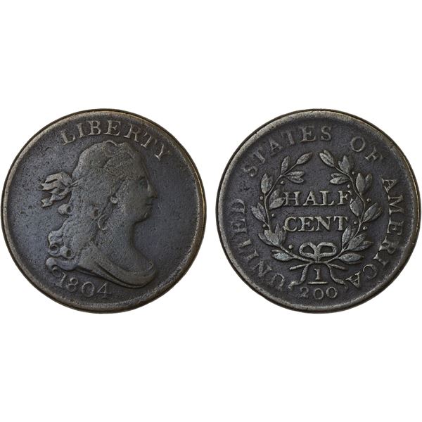 UNITED STATES: AE half cent, 1804, Fine