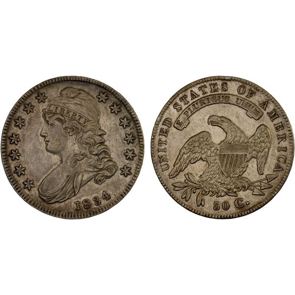 UNITED STATES: AR 50 cents, 1834, Choice XF