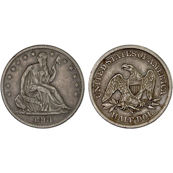 UNITED STATES: AR 50 cents, 1861-S, Choice VF