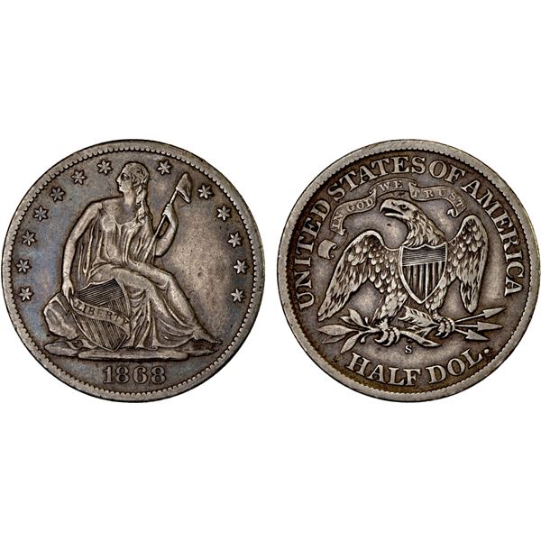 UNITED STATES: AR 50 cents, 1868-S, VF