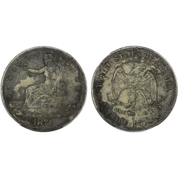 UNITED STATES: Shipwreck Coins, AR trade dollar, 1874-S, PCGS XF details