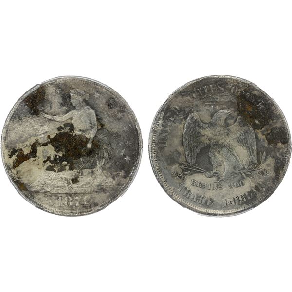 UNITED STATES: Shipwreck Coins, AR trade dollar, 1874-S, PCGS VF details