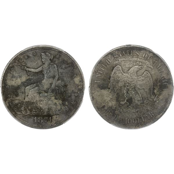 UNITED STATES: Shipwreck Coins, AR trade dollar, 1874-S, PCGS VF details
